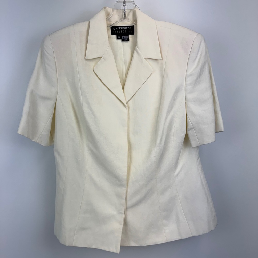 Liz Claiborne Collection Ivory Linen‎ Blend Short Sleeve Blazer Jacket Cream 10